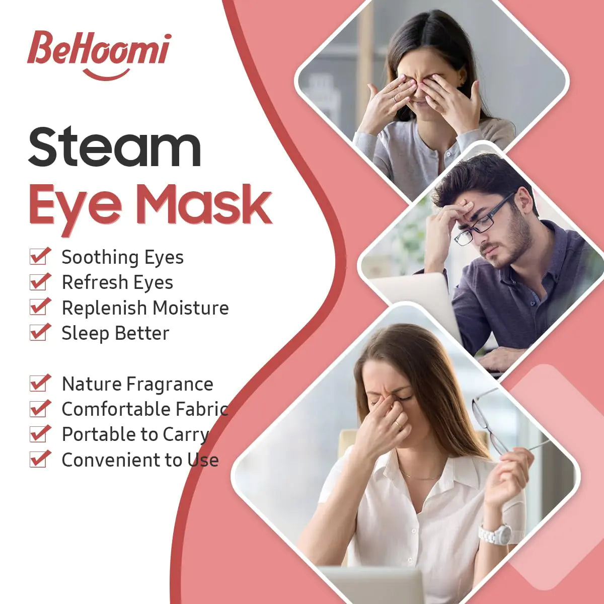 Steam Eye Mask, 20 Packs Heated Eye Mask Warm Compress for Eyes, Disposable Self Heating Eye Mask for Sleep, Spa, Travel Essentials & Relaxation Gifts for Women, Men (Rose) Rose