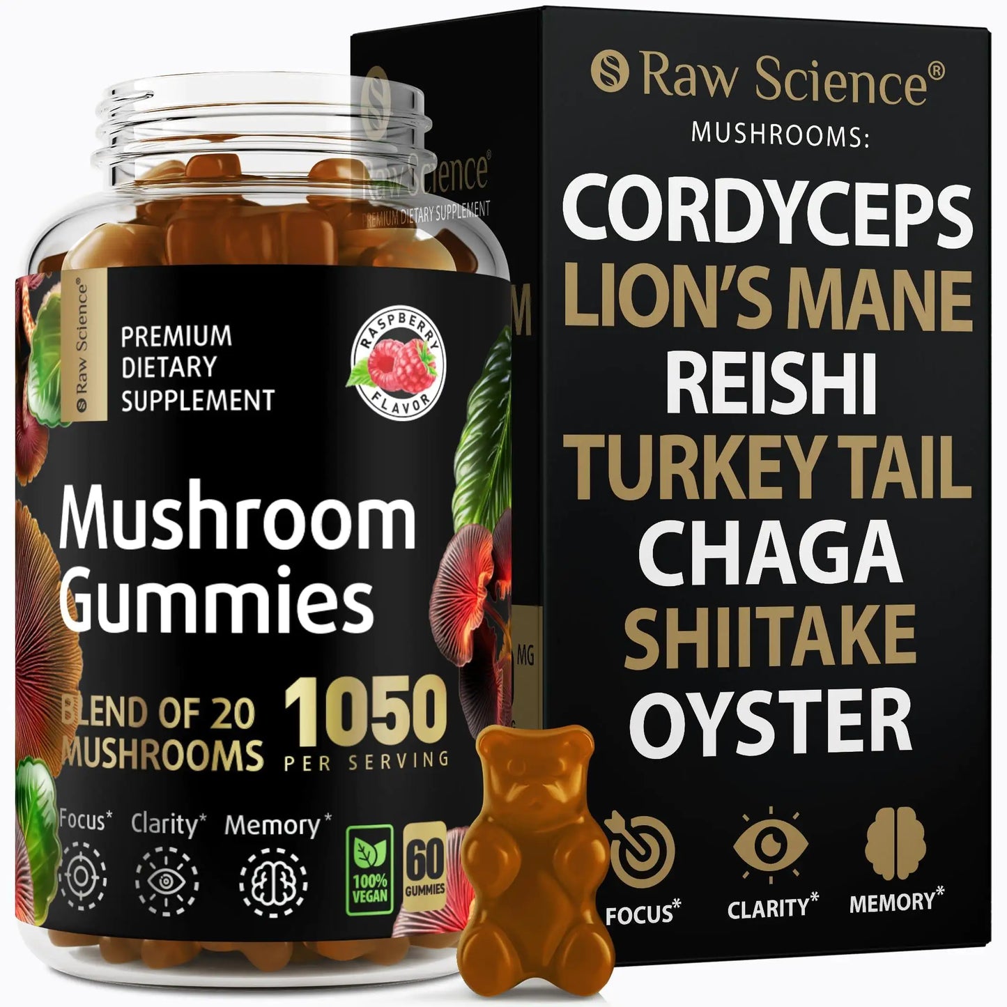 Mushrooms Complex Gummies with Lions Mane Nootropic Brain Supplements for Memory