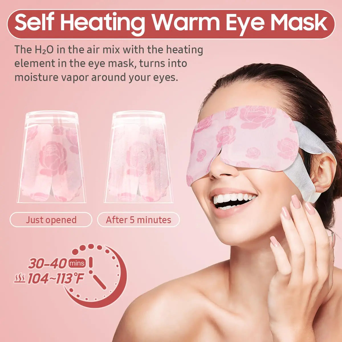 Steam Eye Mask, 20 Packs Heated Eye Mask Warm Compress for Eyes, Disposable Self Heating Eye Mask for Sleep, Spa, Travel Essentials & Relaxation Gifts for Women, Men (Rose) Rose